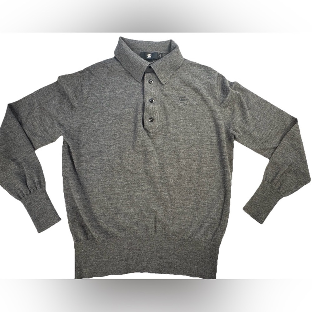 G-Star RAW Sweater Mens Large Gray Merino Wool Core R Knit L/S Pullover Logo